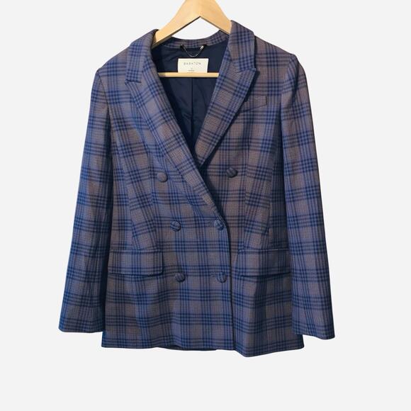 Aritzia Babaton Samuel blue gray double-breasted plaid blazer - Picture 5 of 10